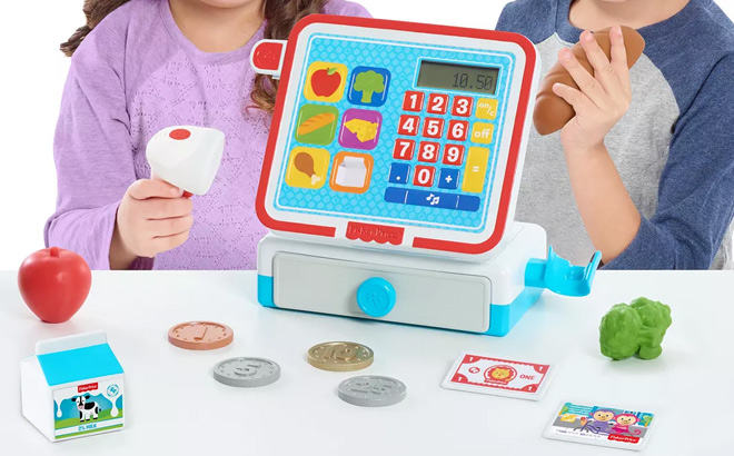 Kids Playing with the Fisher Price Cash Register Set