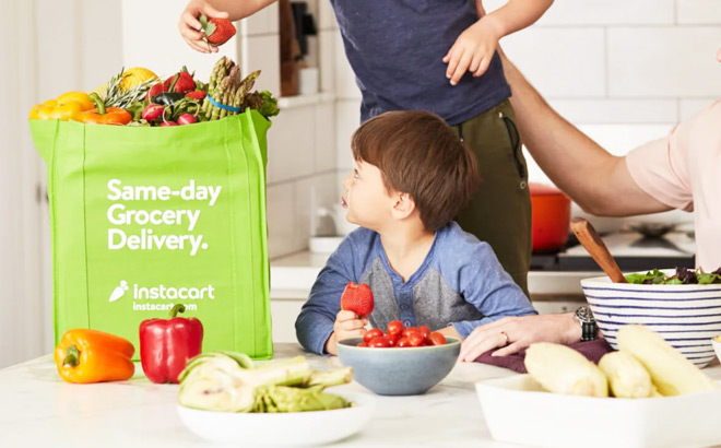 Kids Taking Groceries Out of an Instacart Bag