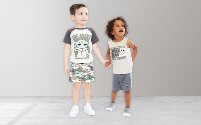 Kids Wearing Star Wars Baby Yoda Toddler Boy 5 Piece Outfit Set