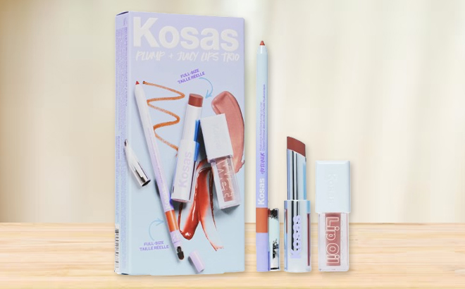 Kosas Plump Juicy Lips Trio on a Table