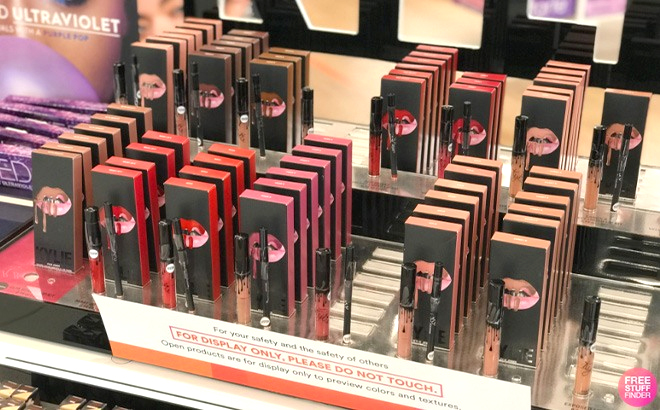 Kylie Cosmetics Lip Kits on a Product Display