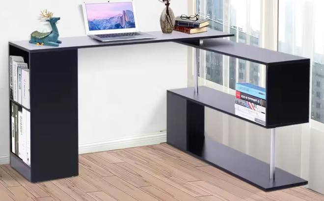 L Shaped Computer Desk with Display Shelves