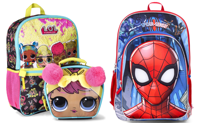 LOL Surprise Flip Sequin 2 Piece Backpack Set and Spider Man Kids Light Up Backpack