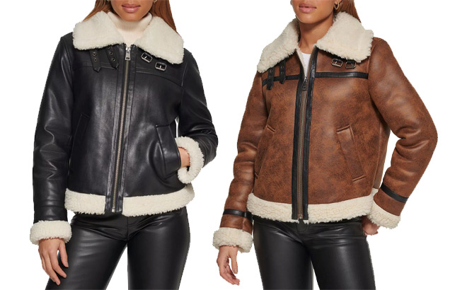 Levis Womens Faux Leather Sherpa Lined Moto Jacket