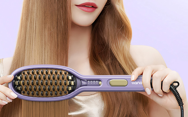 Llano Hair Straightener Brush Upgraded Ionic Hair Straightening Comb with Holder Clamp Anti Frizz Ceramic