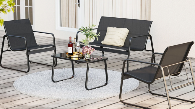 Lofka 4 Piece Patio Chair and Table Set in Black Color