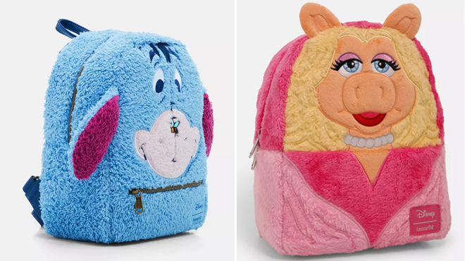 Loungefly Disney Winnie The Pooh Eeyore Bee and The Muppets Miss Piggy Fuzzy Mini Backpacks 2