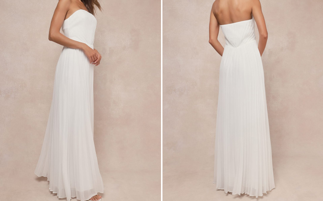 Lulus Love Pleated Strapless A Line Maxi Dress