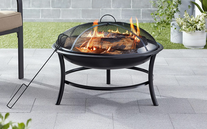 Mainstays 26 Inch Round Iron Outdoor Wood Burning Fire Pit