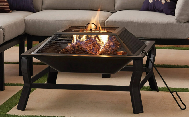 Mainstays 30 Inch Greyson Square Wood Burning Fire Pit