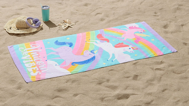 Mainstays Cotton Blend Unicorn & Rainbow Beach Towel