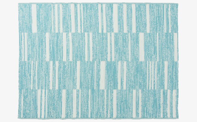 Mainstays Teal Geo Stripe Reversible Outdoor Plastic Rug