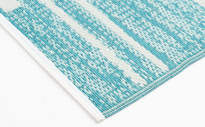 Mainstays Teal Geo Stripe Reversible Outdoor Rug