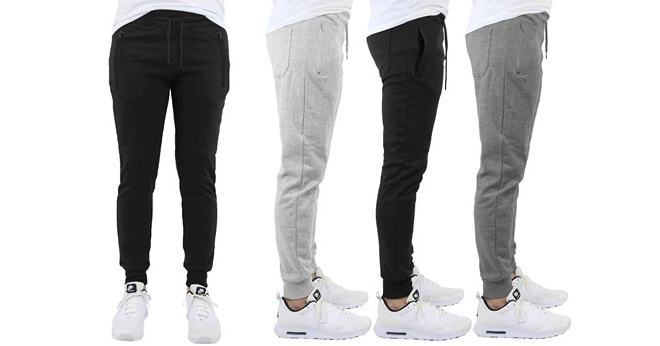 Mens Super Slim Fit French Terry Jogger Pants 3 Pack