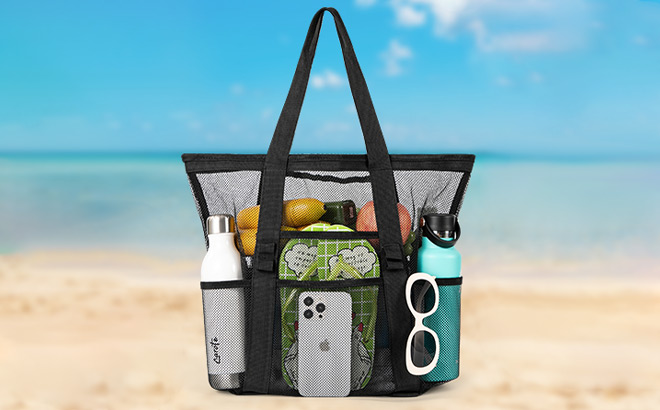 Mesh Beach Bag on the Sand