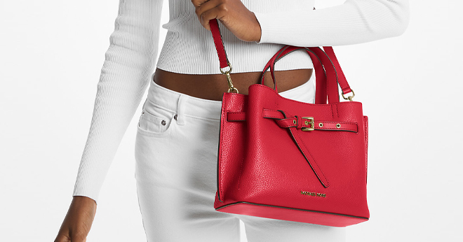 Michael Kors Emilia Small Pebbled Leather Satchel in Bright Red Color