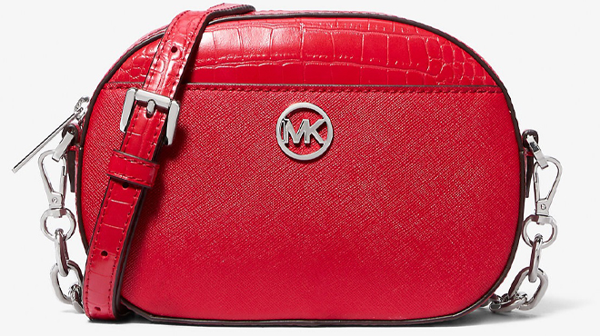 Michael Kors Jet Set Glam Leather Crossbody Bag in Bright Red Color