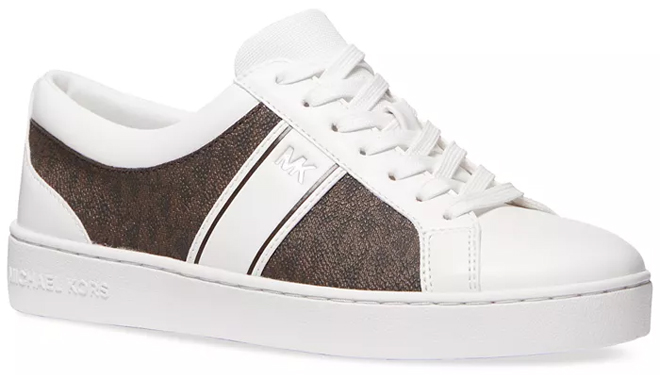 Michael Kors Juno Stripe Lace Up Low Top Sneakers in Brown and White