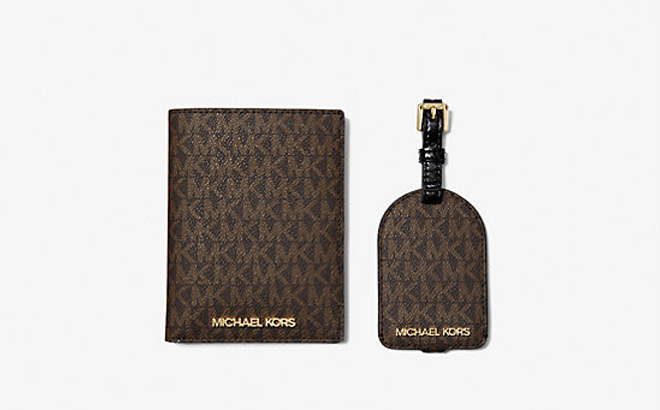 Michael Kors Signature Logo Passport Case and Luggage Tag Gift Set