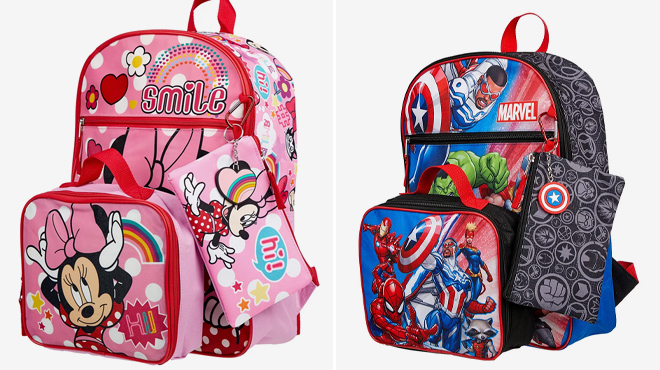 Minnie Mouse Girls and Avengers Boys 5 Piece Backpack Sets