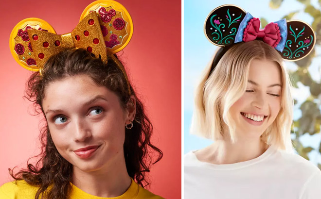 Minnie Mouse Pizza Ear Headband and Frozen Anna Ear Headband