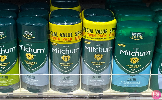 Mitchum Mens Deodorants on a Shelf