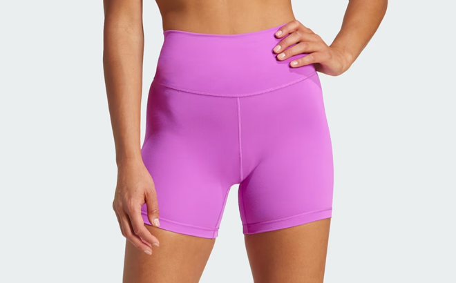 Model Wearing Pink Adidas Shorts