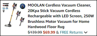 Moolan Cordless Vacuum Cleaner Checkout