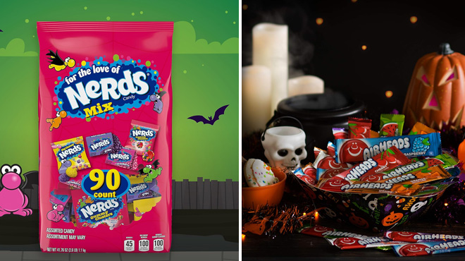 Nerds Assorted Halloween Trick or Treat Candy Mix 90 Count and Airheads Candy Bars Halloween Variety Box 90 Count