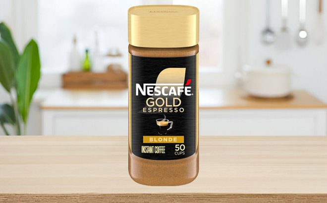 Nescafe 3 5 Ounce Gold Espresso Blonde Instant Coffee on a Table