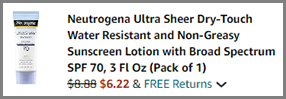 Neutrogena Ultra Sheer Dry Touch SPF 70 Sunscreen at Amazon Checkout