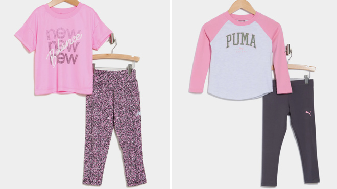 New Balance and Puma Kids Graphic T Shirt and Leggings Set