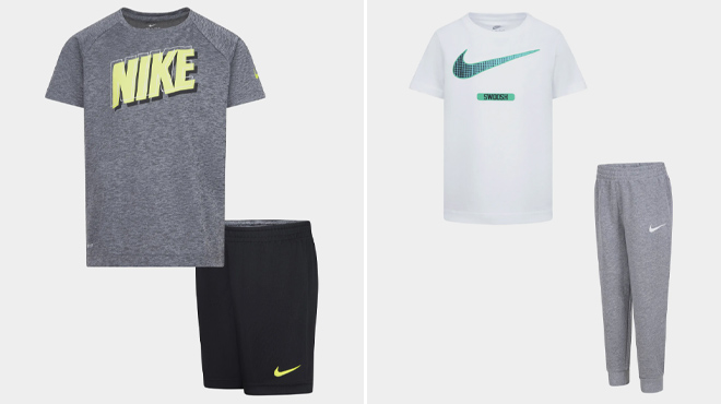 Nike Kids Dri FIT T Shirt and Shorts Set with Nike Kids Swoosh T Shirt and Pants Set