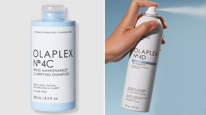 Olaplex No 4C Bond Maintenance Shampoo and No 4D Clean Volume Detox Dry Shampoo