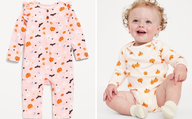 Old Navy Baby Printed Ruffle Trim Jumpsuit and Printed Long Sleeve Bodysuit