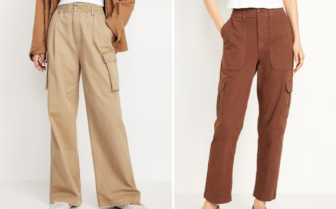 Old Navy Womens Extra High Waisted Super Wide Leg Cargo Pants and High Waisted OGC Chino Cargo Pants