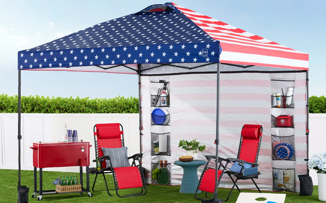 One Person Setup Instant Pop Up Canopy in American Flag Design