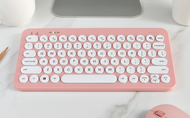 Onn Mini Compact Wireless Office Keyboard in Pink Color