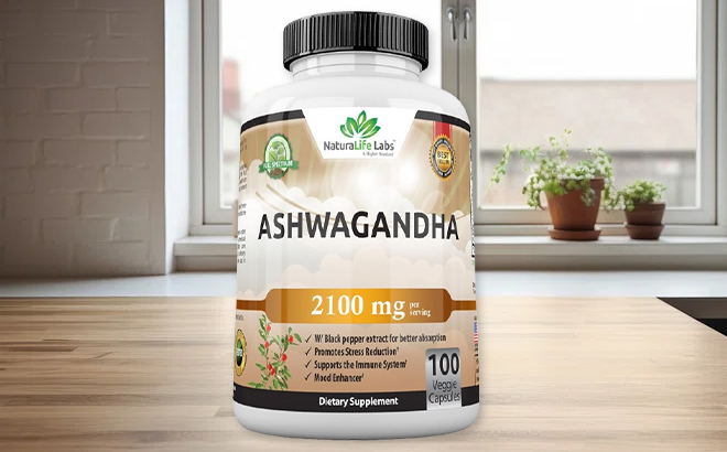 Organic Ashwagandha 100 Vegan Capsules on a Table