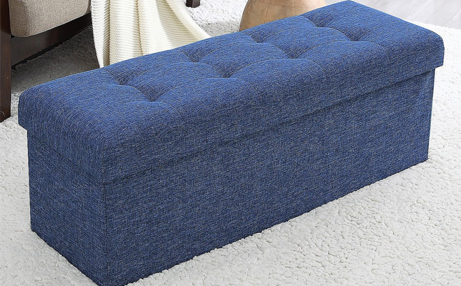 Ornavo Home Foldable Tufted Linen Large Storage Ottoman Bench