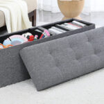 Ornavo Home Foldable Tufted Linen Large Storage Ottoman Bench