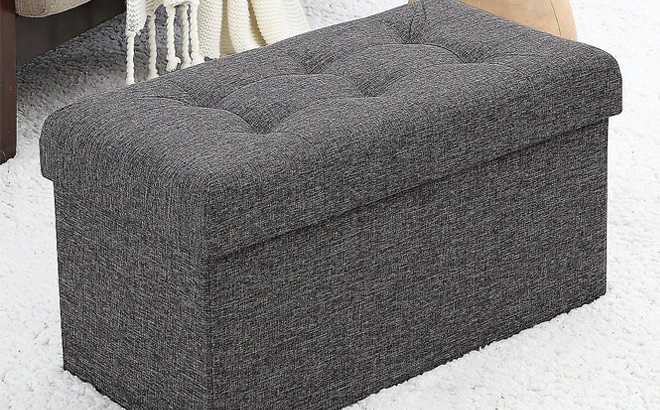 Ornavo Home Foldable Tufted Linen Storage Ottoman Bench