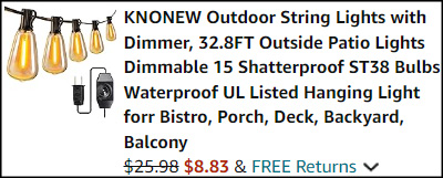 Outdoor String Lights with Dimmer Checkout