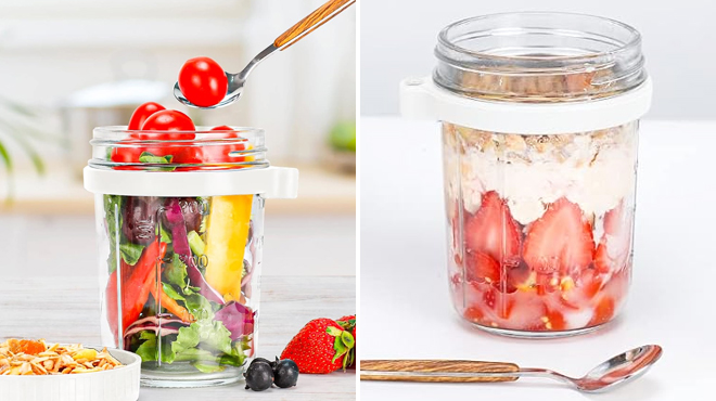 Overnight Oats Jars with Spoons and Lids