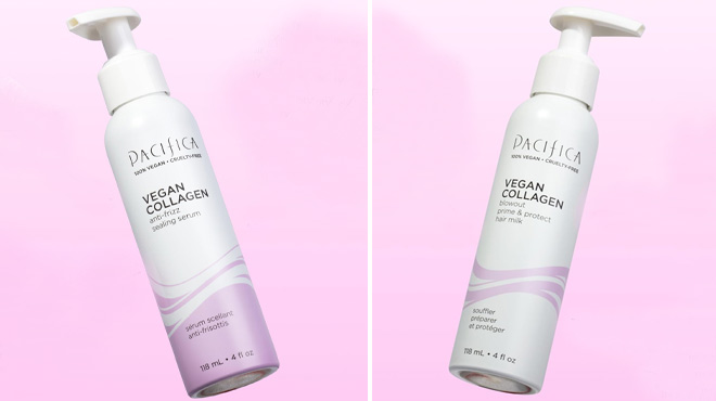 Pacifica Beauty Vegan Collagen Anti Frizz Sealing Serum and Vegan Collagen Blowout Prime & Protect Hair Milk