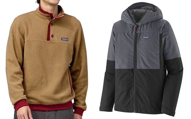 Patagonia Shearling Button Pullover Fleece and Boulder Fork Rain Jacket