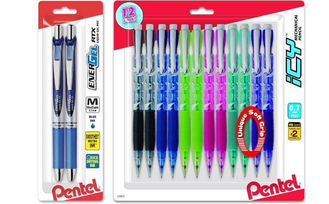 Pentel EnerGel Deluxe RTX Retractable Liquid Gel Pen 2 Pack and Pentel Icy Razzle Dazzle Mechanical Pencils 12 Pack