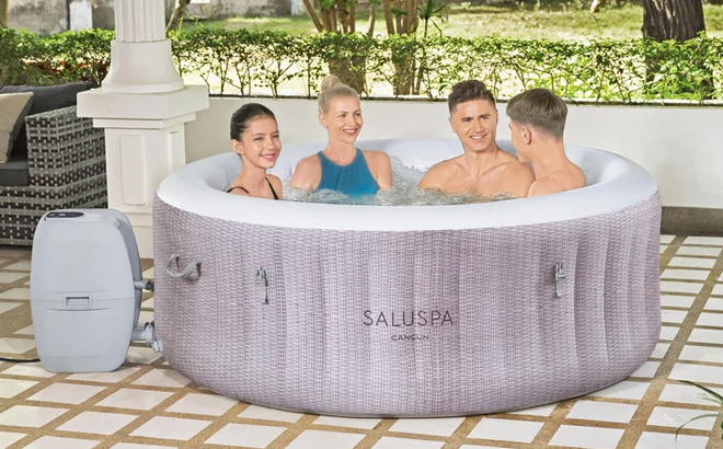 People Dipping on a Bestway Inflatable Round Hot Tub Spa