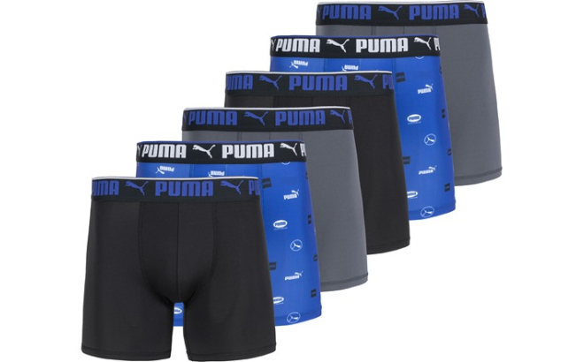 Puma Mens 6 Pack Athletic Fit Boxer Briefs