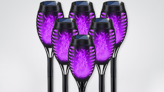 Purple Flame Solar Halloween Lights 6 Count